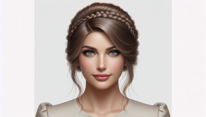 Woman with medium hair styled in an elegant half-up hairstyle with a fishtail braid, versatile for both casual and formal events.