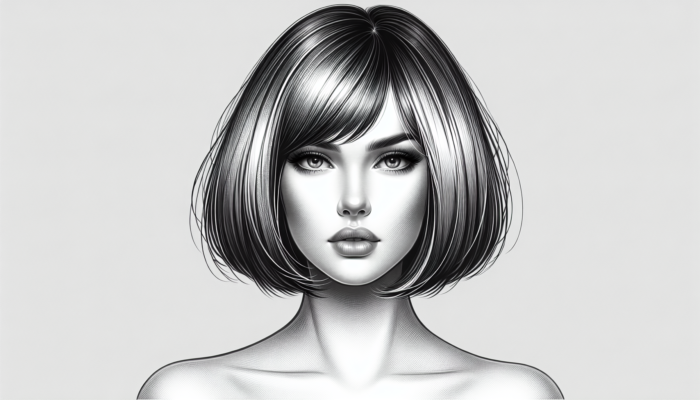 Woman with an oval face flaunting a blunt bob with sharp lines, a chic modern vibe, subtle layers, and side-swept bangs.