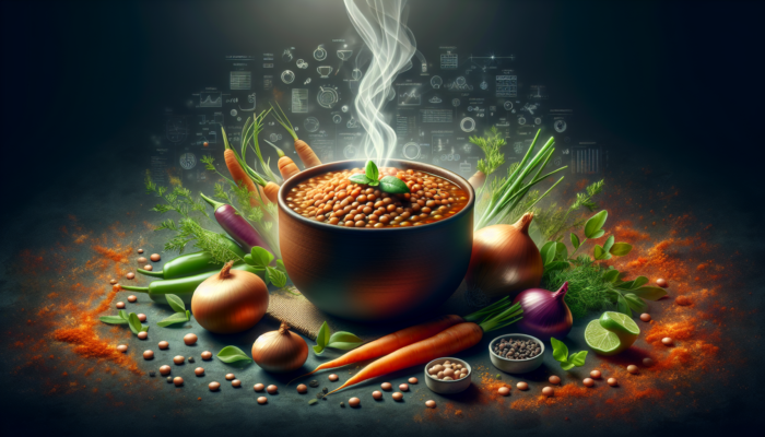 Climate-Friendly Diets: A steaming bowl of lentil stew with carrots, onions, and herbs, symbolizing comfort and nutrition.