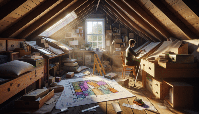 Detailed assessment of a UK attic, measuring, cataloging items, optimizing space, and enhancing natural light.