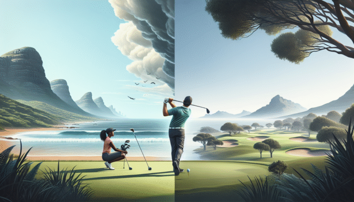 Adjusting golf swing on a coastal course in Durban versus a calm inland course in Cape Town.
