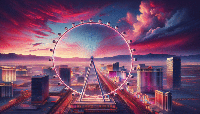 Experience breathtaking views from the High Roller, the tallest observation wheel in Las Vegas at sunset.