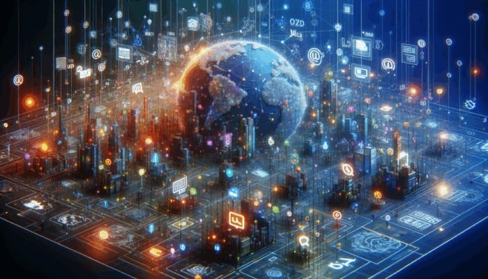 A futuristic digital map illustrating organized URL pathways guiding users and search engines through an SEO-optimized blog landscape.
