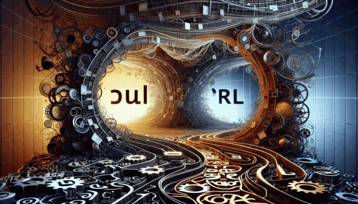 A computer screen showcasing a clear static URL versus a complex dynamic URL, with SEO tools in the background.
