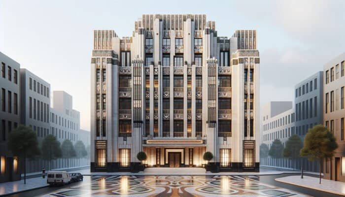 Art Deco building in London featuring terrazzo flooring, symbolizing its transition from luxury to contemporary adaptability.