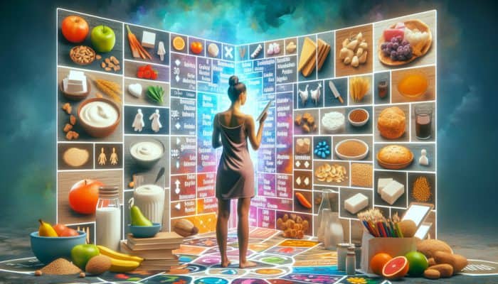 Understanding Whole30: A person surrounded by eliminated foods like dairy, grains, and sugar, examining their body's reactions during a 30-day dietary reset.