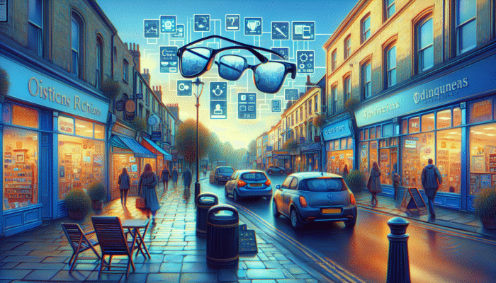 A busy street in Yeovil showcasing a variety of businesses, featuring SEO-optimized signage and digital displays for local services.
