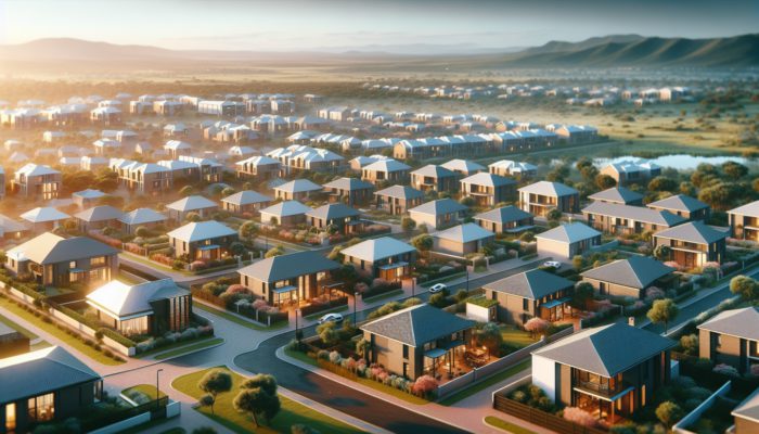 Aerial view of Boksburg's affordable neighborhoods showcasing modern homes and vibrant community spaces.