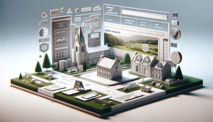 Innovative website design for small businesses in Tiverton, featuring expert insights and a historic town backdrop.