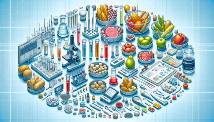 Food Intolerance Test in Denton: A clinical setup showcasing labeled food samples, test tubes, and diagnostic equipment for identifying food intolerances.