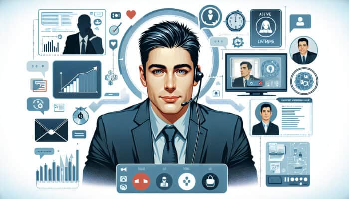 Person on video call demonstrating effective communication through clear speech, nodding, and eye contact.