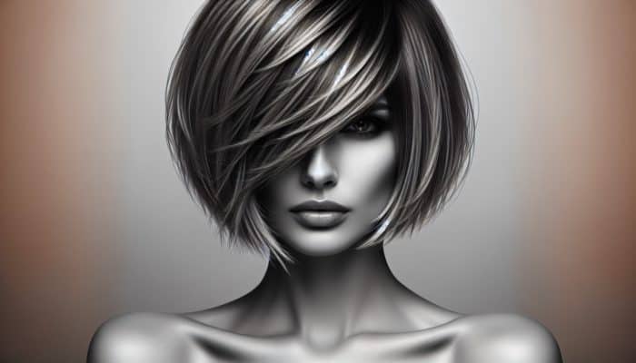 A modern asymmetrical bob with longer front strands, layered texture, and volume at the roots for a polished yet edgy look.