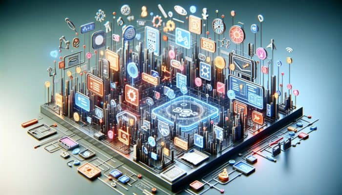 On-page SEO in Portland for Small Business: A dynamic digital workspace that illustrates effective on-page SEO practices, showcasing highlighted title tags, meta descriptions, optimized URLs, and high-quality content.