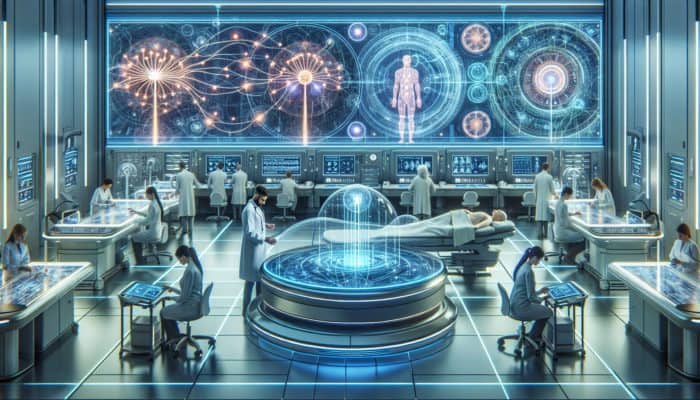 Advanced electroacupuncture devices showcased in a modern medical environment with professionals and calm patients.