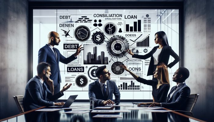 Who Qualifies for Debt Consolidation Loans: UK Guide | DCL A group of professionals discussing debt consolidation loan qualifications in a conference room with visual aids.
