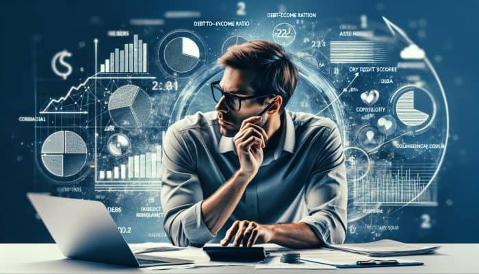 Debt Consolidation Loan Stories from Freelancers: UK Experiences | DCL Freelancer calculating debt-to-income ratio and reviewing credit score for debt consolidation.